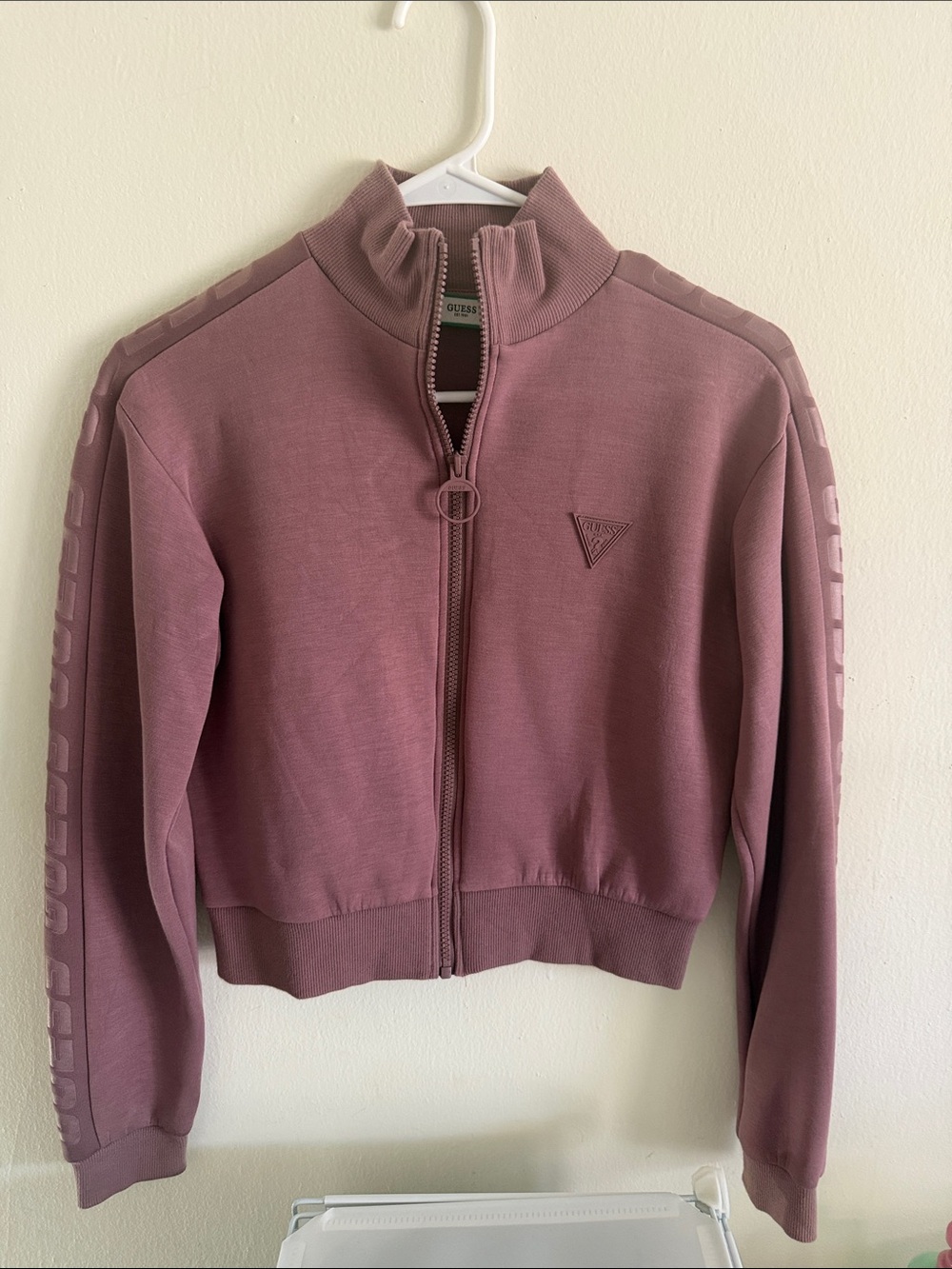 GUESS Dusty Mauve Cropped Zip-Front Bomber Jacket